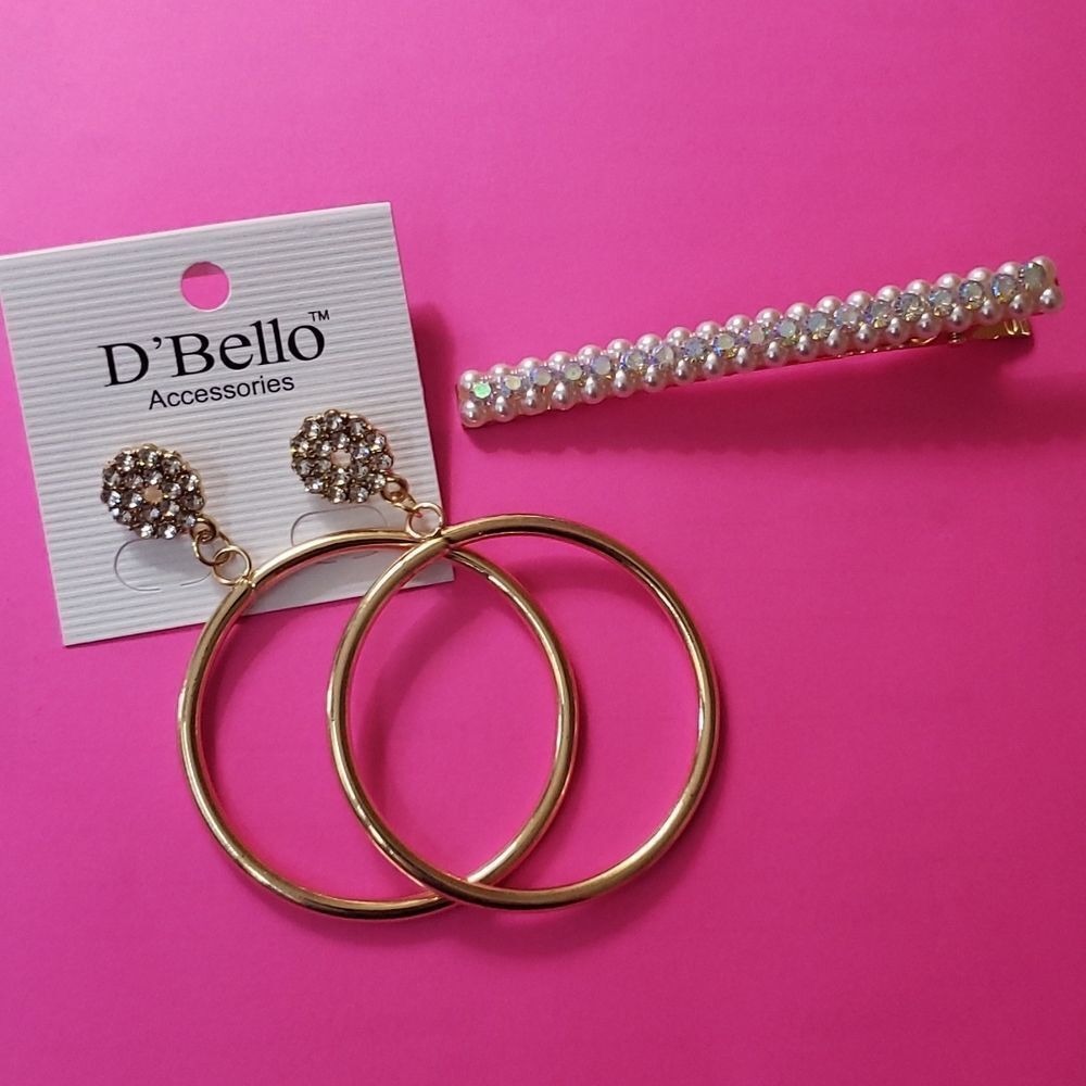 Rhinestone Hoop Earrings and Barrett Bundle